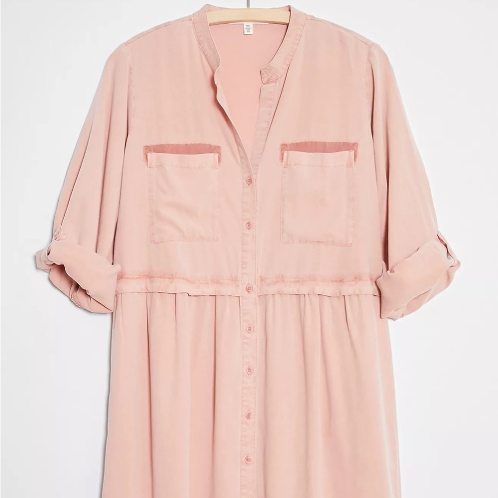 Anthropologie Cloth & Stone Lila Chambray Dusty Pink Button Shirtdress